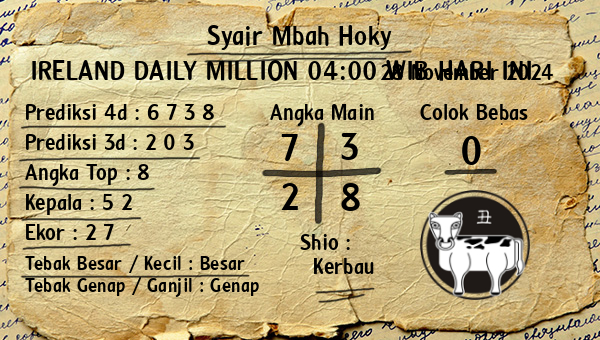 Prediksi Ireland Daily Million 04:00 WIB