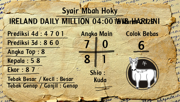 Prediksi Ireland Daily Million 04:00 WIB