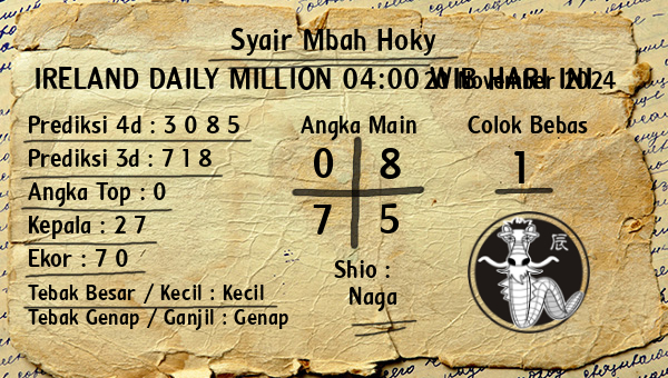 Prediksi Ireland Daily Million 04:00 WIB