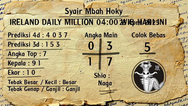 Prediksi Ireland Daily Million 04:00 WIB
